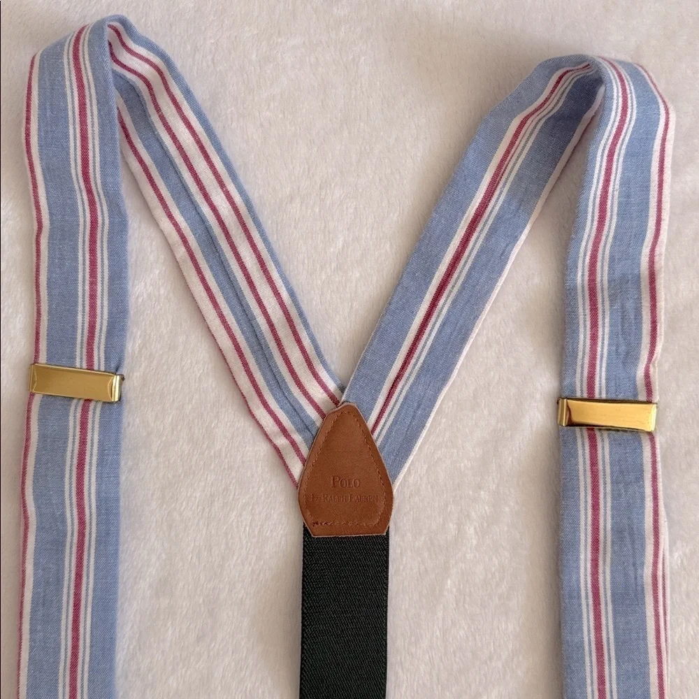 {VTG} Polo Ralph Lauren | 80s 90s Chambray Striped Braces Suspenders Made in USA - Picture 3 of 16
